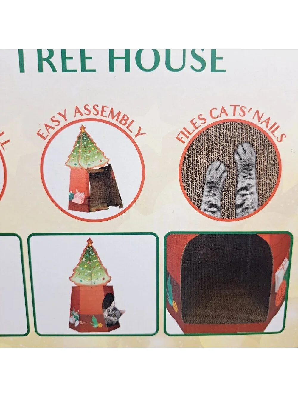 American Cat Club Carboard Scratch Holiday Christmas Tree House Size 12x14x17 in